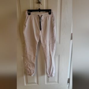 White Sweatpants with Elastic Cuffed Ankles and Drawstring Waist